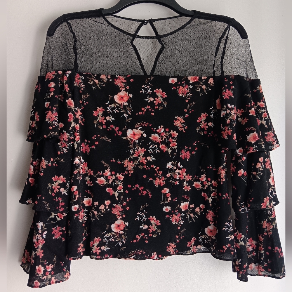White House Bkack Market Floral Black Sheer Women's Top